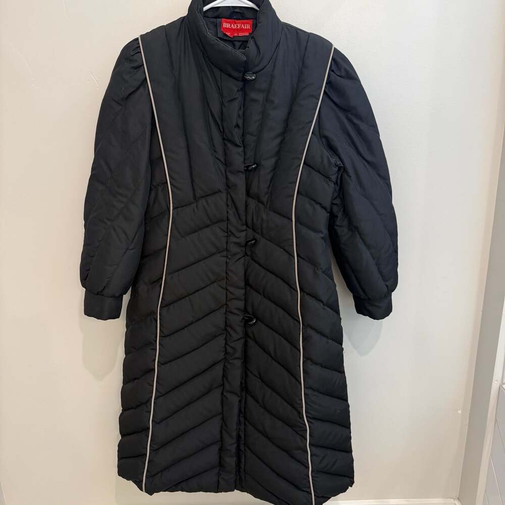 Braefair Vintage Long Chevron Quilted Down Puffer Coat Black Size M